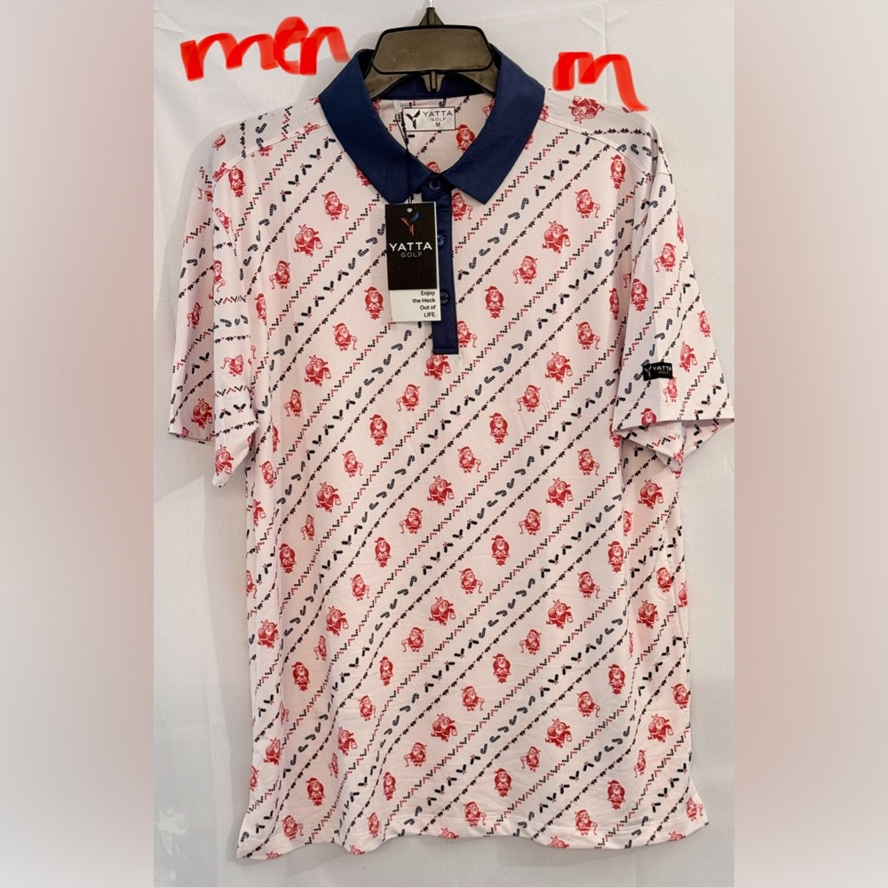 Yatta Men's Navy and White Patterned Polo Shirt